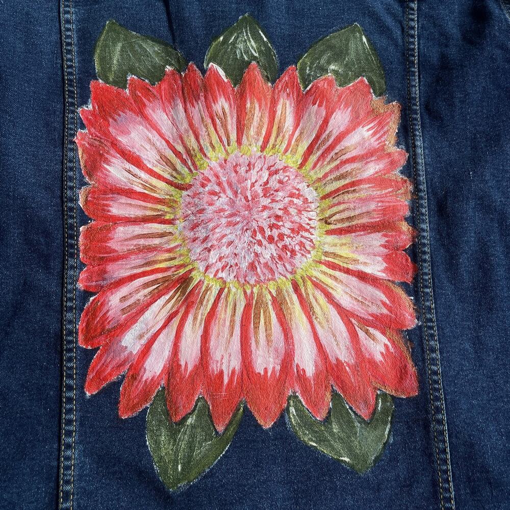 Miladys Denim Jacket‎ Womens 22 Blue Floral Hand Painted Trucker Stretch Plus - Picture 4 of 10